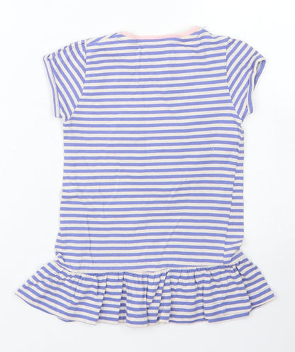 Young Dimension Girls Blue Striped Cotton Basic T-Shirt Size 3-4 Years Crew Neck