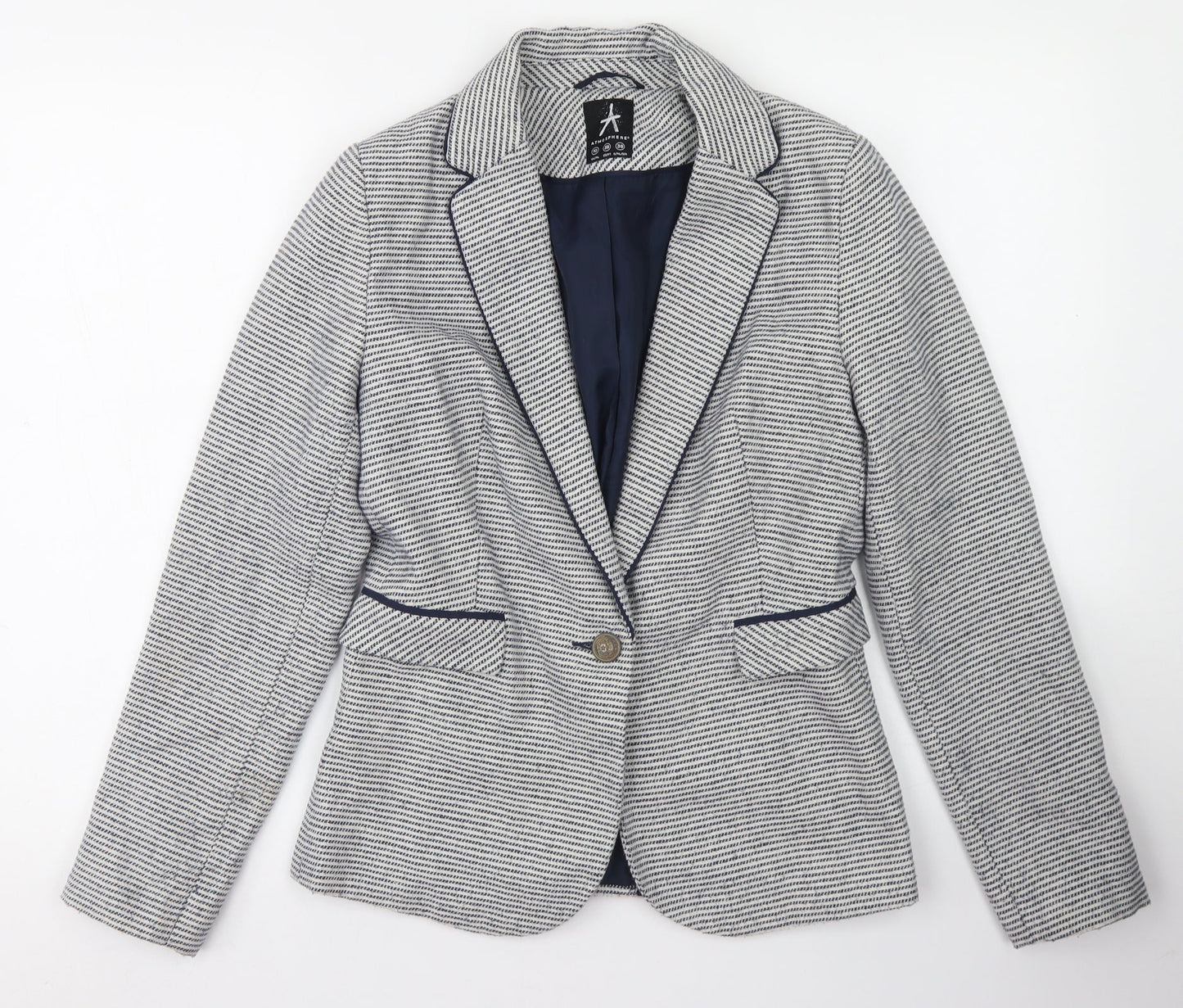 Atmosphere Womens Blue Striped Polyester Jacket Blazer Size 10