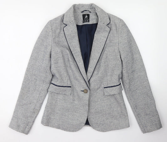 Atmosphere Womens Blue Striped Polyester Jacket Blazer Size 10