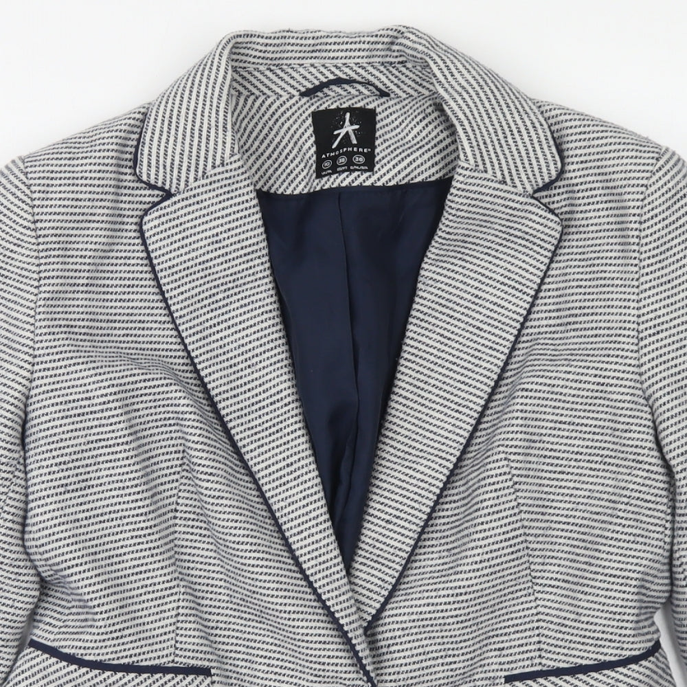 Atmosphere Womens Blue Striped Polyester Jacket Blazer Size 10