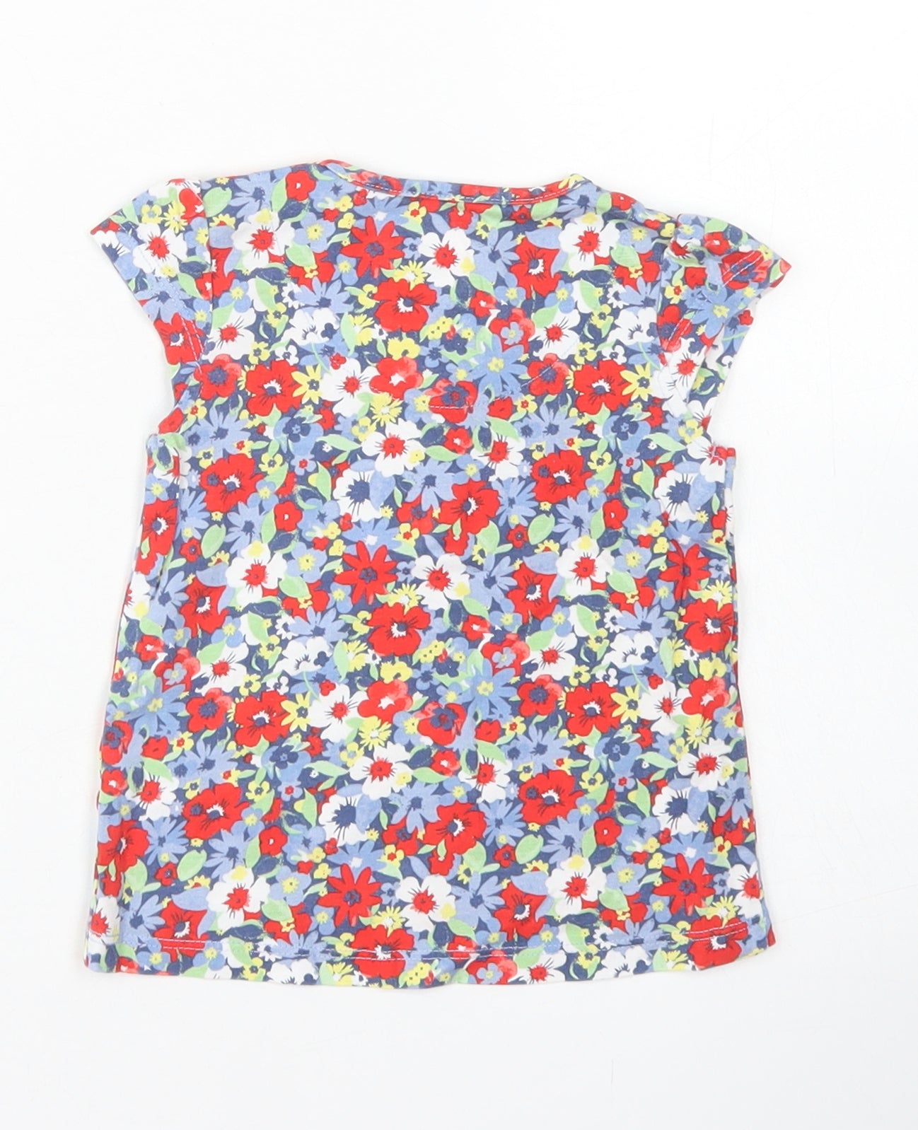 TU Girls Red Floral Cotton Basic T-Shirt Size 3-6 Months Crew Neck