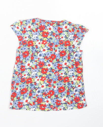 TU Girls Red Floral Cotton Basic T-Shirt Size 3-6 Months Crew Neck