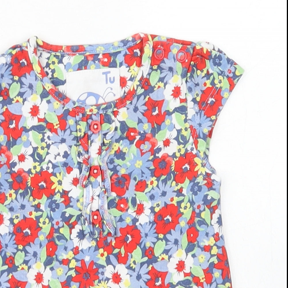 TU Girls Red Floral Cotton Basic T-Shirt Size 3-6 Months Crew Neck