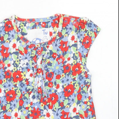 TU Girls Red Floral Cotton Basic T-Shirt Size 3-6 Months Crew Neck