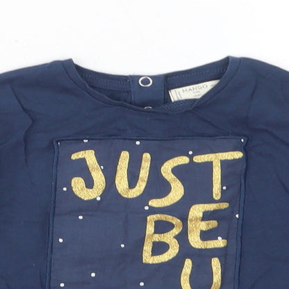 Mango Girls Blue  Cotton Basic T-Shirt Size 12-18 Months Crew Neck Snap - Just be you