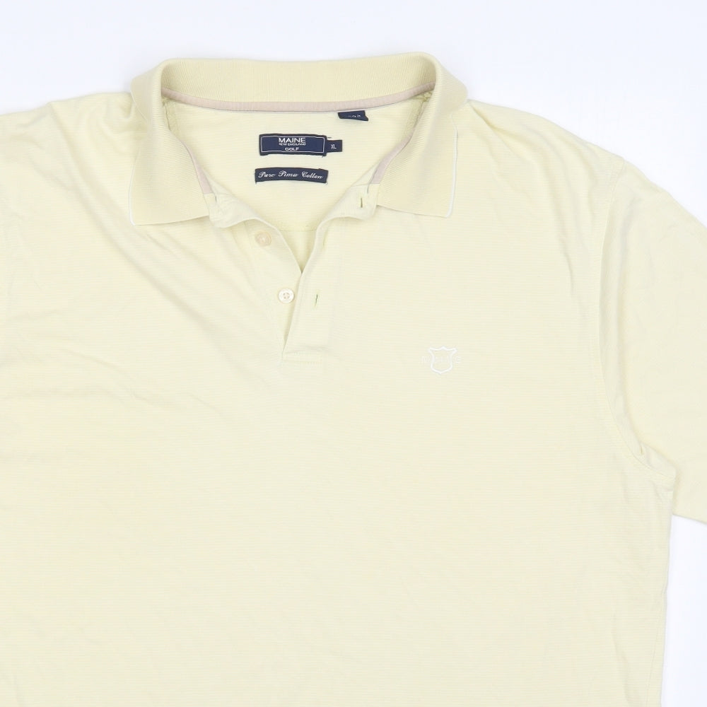 Maine Mens Yellow  Cotton  Polo Size XL Collared Pullover