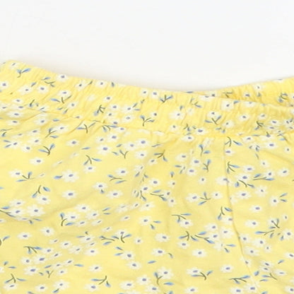Mothercare Girls Yellow Floral Cotton Cropped Trousers Size 3-6 Months   - Shorts