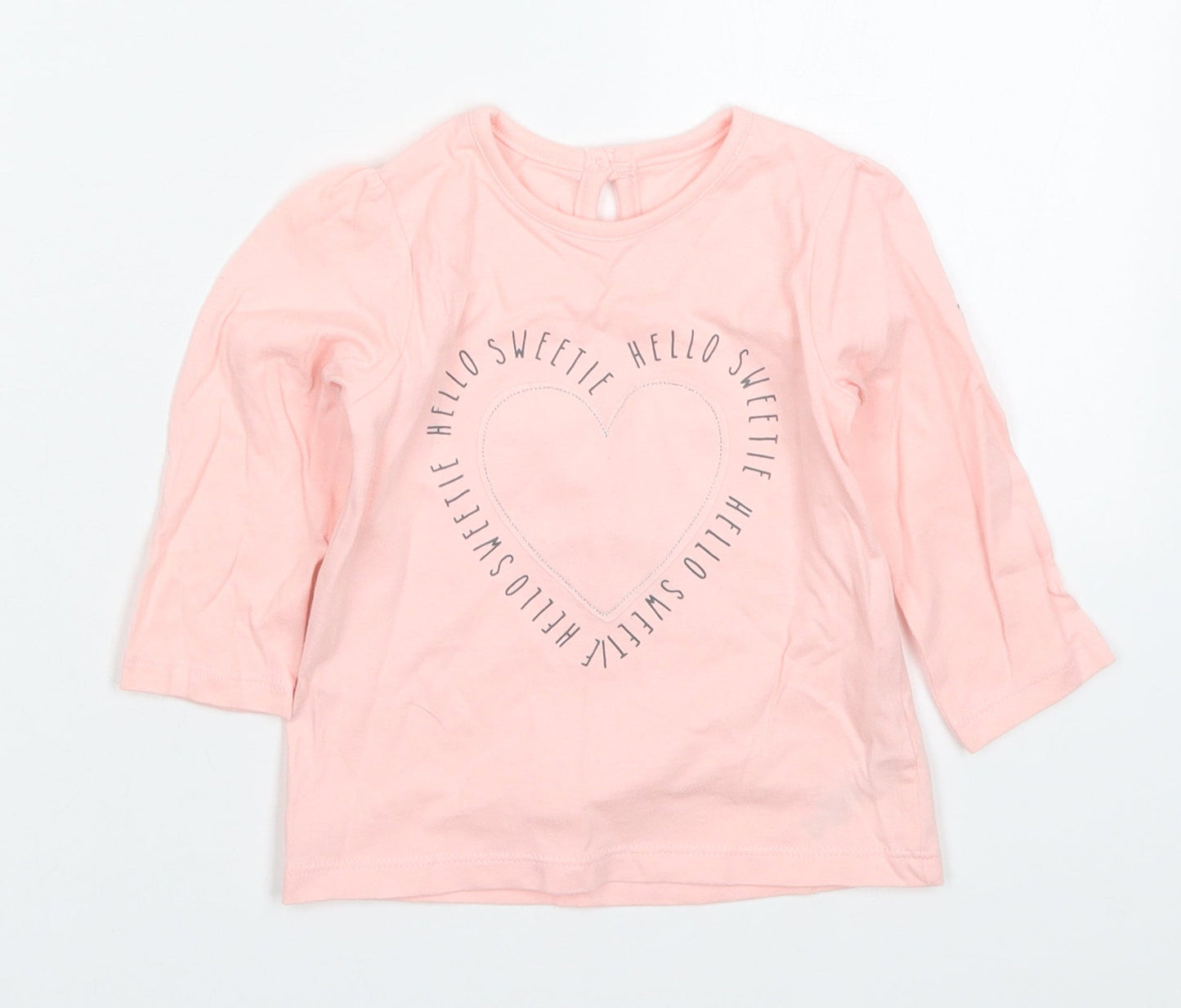George Girls Pink  Cotton Basic T-Shirt Size 6-9 Months Crew Neck Pullover - Hello Sweetie Love Heart