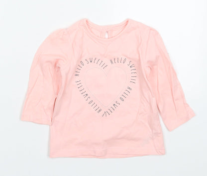 George Girls Pink  Cotton Basic T-Shirt Size 6-9 Months Crew Neck Pullover - Hello Sweetie Love Heart