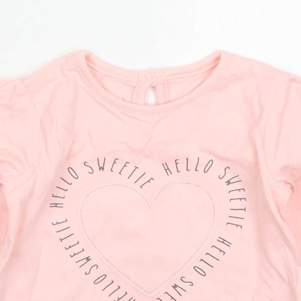 George Girls Pink  Cotton Basic T-Shirt Size 6-9 Months Crew Neck Pullover - Hello Sweetie Love Heart