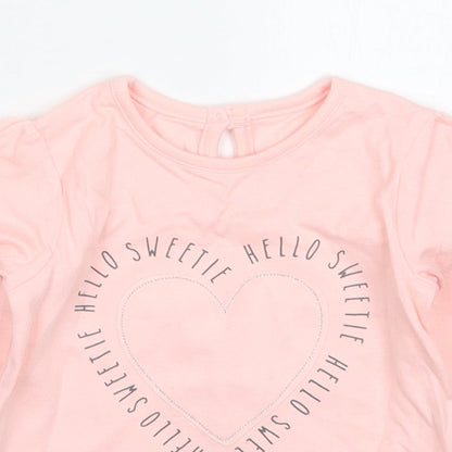 George Girls Pink  Cotton Basic T-Shirt Size 6-9 Months Crew Neck Pullover - Hello Sweetie Love Heart