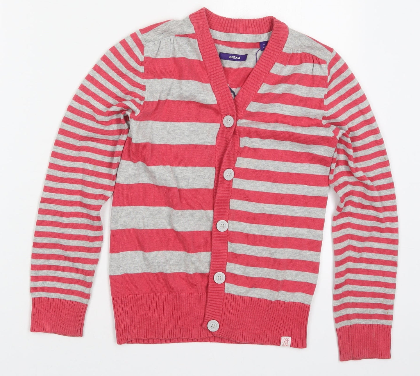 Mexx Girls Pink V-Neck Striped Cotton Cardigan Jumper Size XL  Button - Star