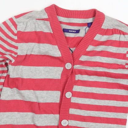 Mexx Girls Pink V-Neck Striped Cotton Cardigan Jumper Size XL  Button - Star