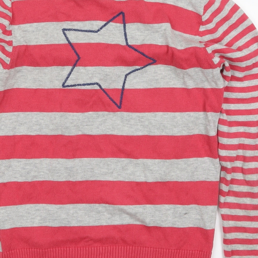 Mexx Girls Pink V-Neck Striped Cotton Cardigan Jumper Size XL  Button - Star