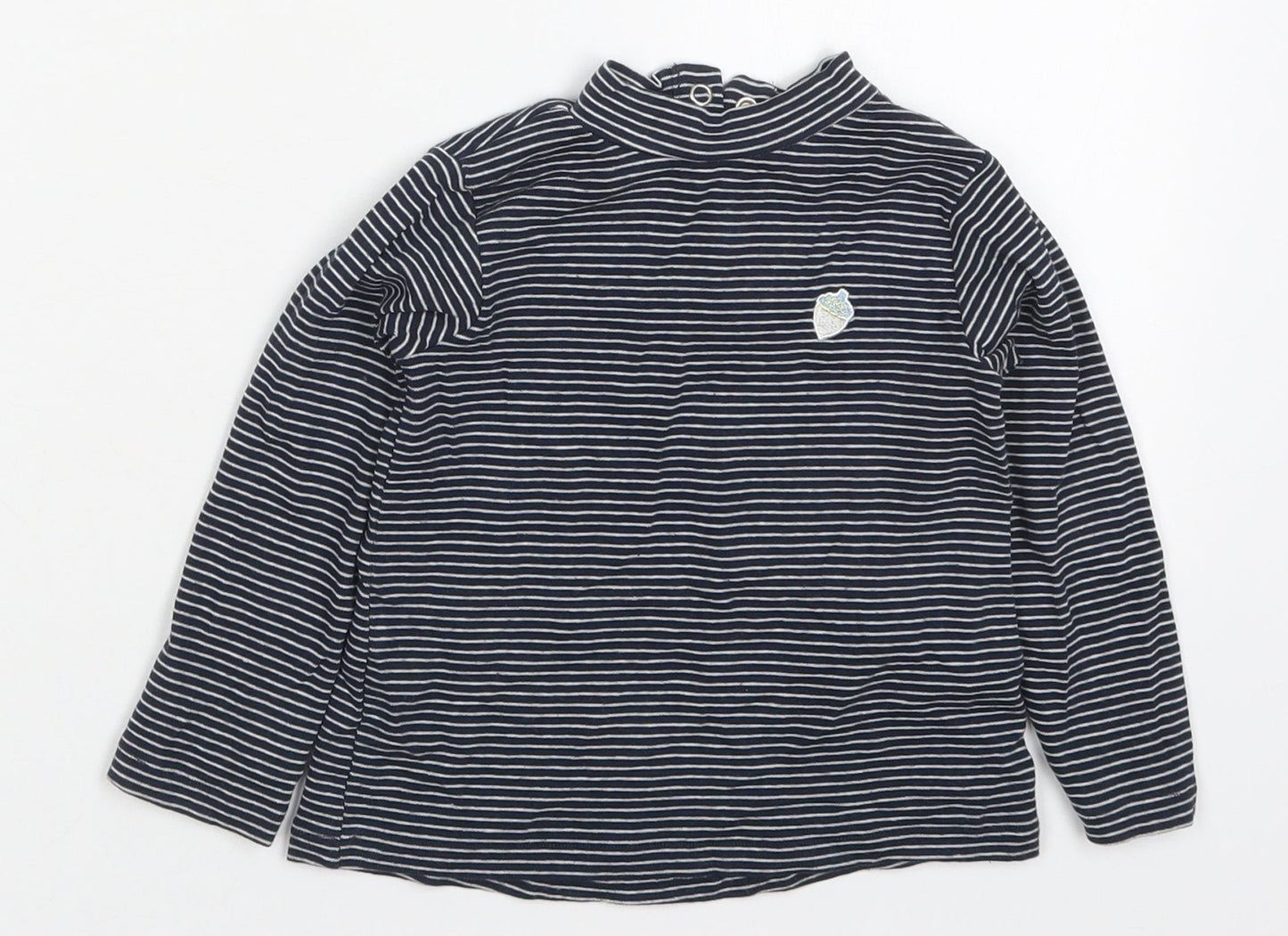 Zara Girls Blue Striped Cotton Basic T-Shirt Size 12-18 Months Round Neck Button - Acorn