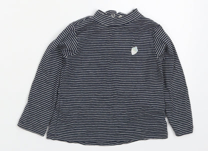 Zara Girls Blue Striped Cotton Basic T-Shirt Size 12-18 Months Round Neck Button - Acorn