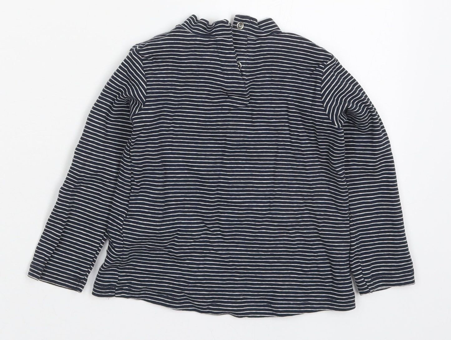 Zara Girls Blue Striped Cotton Basic T-Shirt Size 12-18 Months Round Neck Button - Acorn