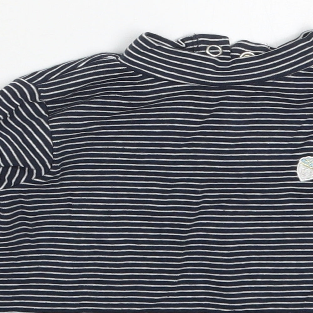 Zara Girls Blue Striped Cotton Basic T-Shirt Size 12-18 Months Round Neck Button - Acorn