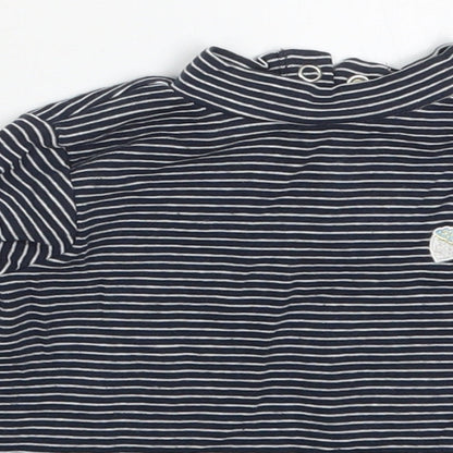 Zara Girls Blue Striped Cotton Basic T-Shirt Size 12-18 Months Round Neck Button - Acorn