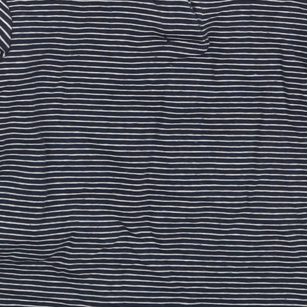 Zara Girls Blue Striped Cotton Basic T-Shirt Size 12-18 Months Round Neck Button - Acorn