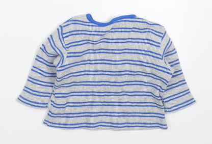 Marks and Spencer Boys Blue Striped Cotton Pullover Jumper Size 6-9 Months  Pullover - Paw Print