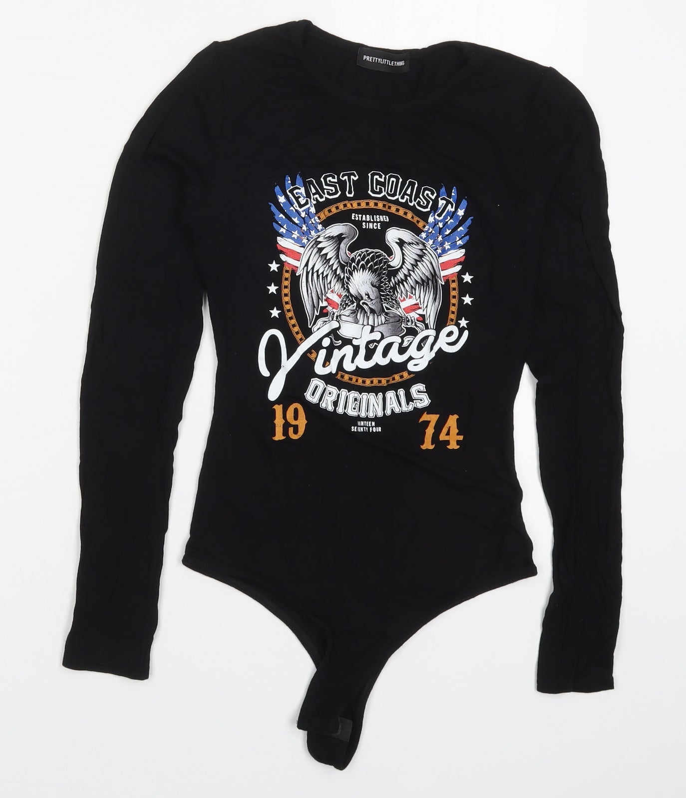 PRETTYLITTLETHING Womens Black  Viscose Bodysuit One-Piece Size 6  Button - East Coast Vintage