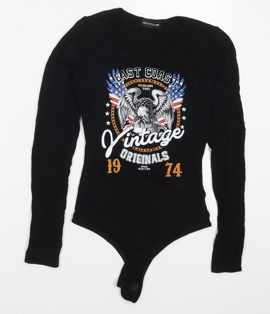 PRETTYLITTLETHING Womens Black  Viscose Bodysuit One-Piece Size 6  Button - East Coast Vintage