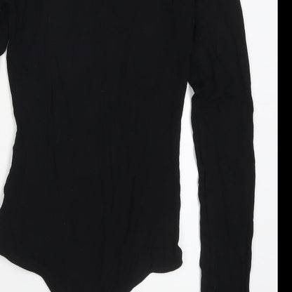 PRETTYLITTLETHING Womens Black  Viscose Bodysuit One-Piece Size 6  Button - East Coast Vintage