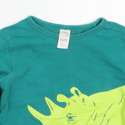Mini Club Boys Green  Cotton Basic T-Shirt Size 2-3 Years Crew Neck Pullover - Rhino