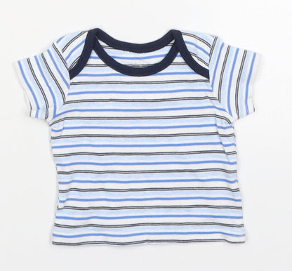 Primark Boys Blue Striped Cotton Basic T-Shirt Size 0-3 Months Crew Neck Pullover