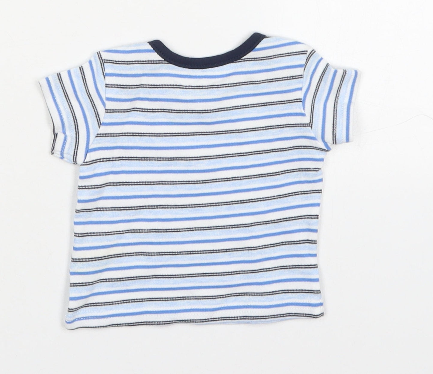 Primark Boys Blue Striped Cotton Basic T-Shirt Size 0-3 Months Crew Neck Pullover
