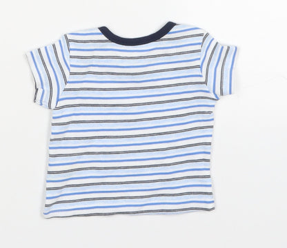 Primark Boys Blue Striped Cotton Basic T-Shirt Size 0-3 Months Crew Neck Pullover