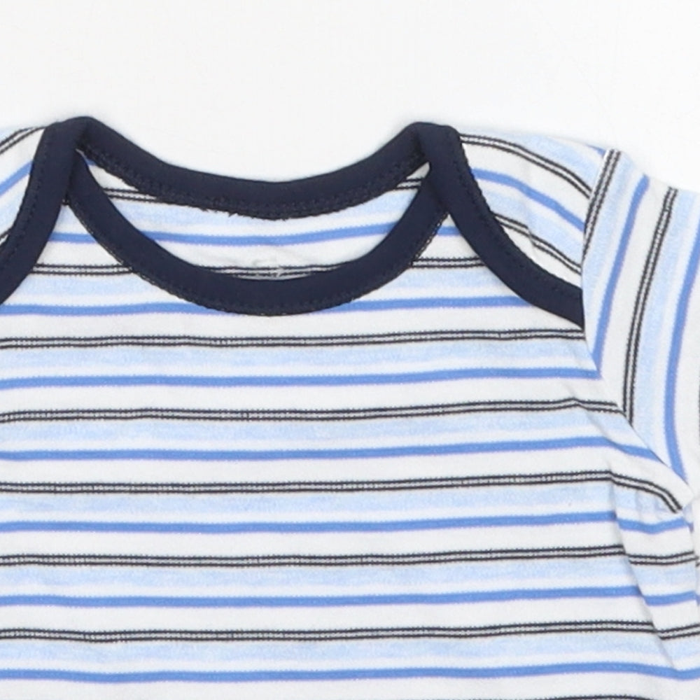 Primark Boys Blue Striped Cotton Basic T-Shirt Size 0-3 Months Crew Neck Pullover