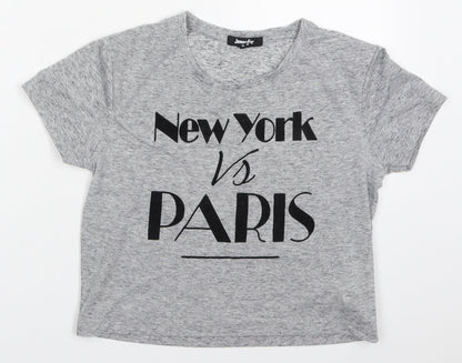 Jennyfre Womens Grey  Polyester Cropped T-Shirt Size XS Crew Neck - New York VS Paris
