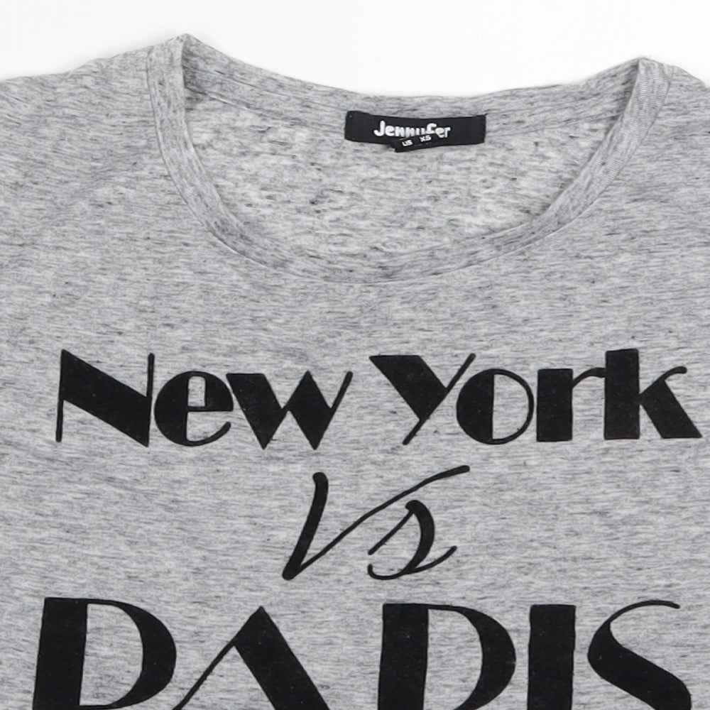 Jennyfre Womens Grey  Polyester Cropped T-Shirt Size XS Crew Neck - New York VS Paris