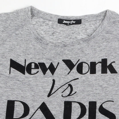 Jennyfre Womens Grey  Polyester Cropped T-Shirt Size XS Crew Neck - New York VS Paris