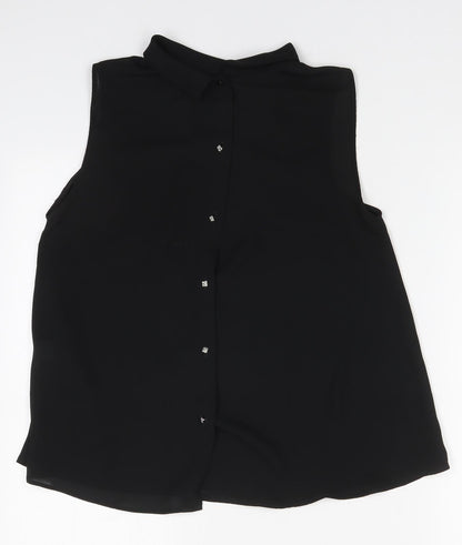Zara Womens Black  Polyester Basic Button-Up Size S Mock Neck