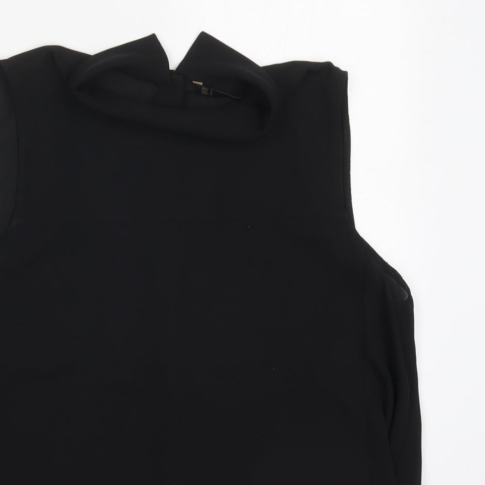Zara Womens Black  Polyester Basic Button-Up Size S Mock Neck