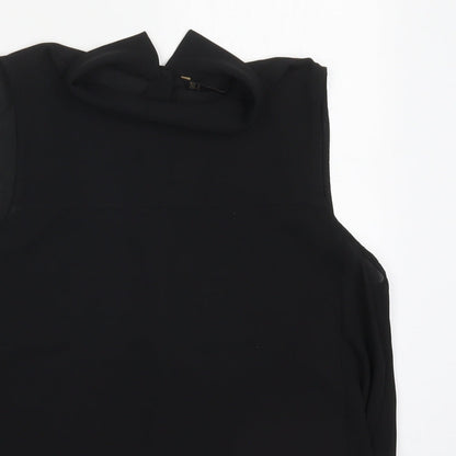 Zara Womens Black  Polyester Basic Button-Up Size S Mock Neck