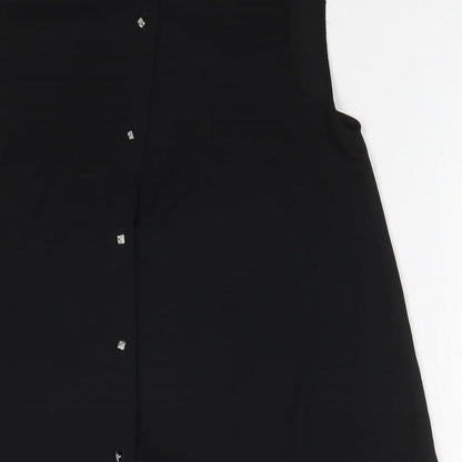 Zara Womens Black  Polyester Basic Button-Up Size S Mock Neck