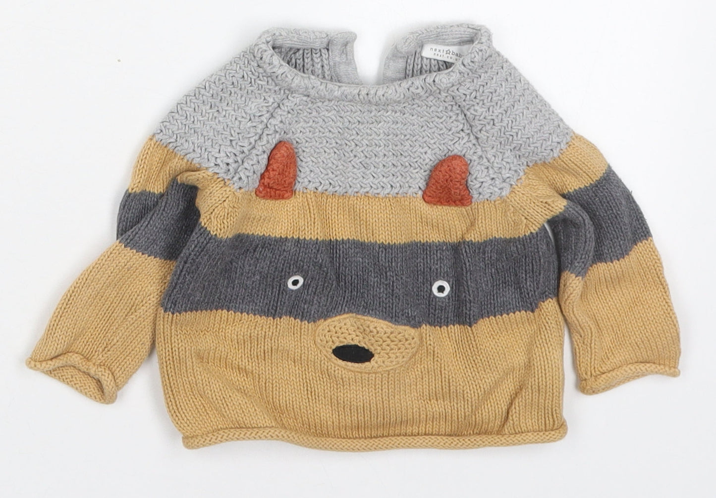 NEXT Boys Beige Striped Cotton Pullover Jumper Size 3-6 Months  Button - Raccoon