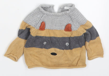 NEXT Boys Beige Striped Cotton Pullover Jumper Size 3-6 Months  Button - Raccoon