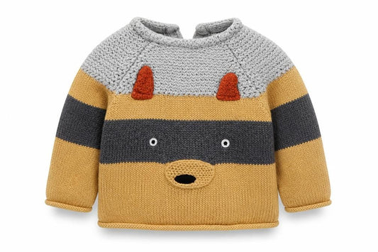 NEXT Boys Beige Striped Cotton Pullover Jumper Size 3-6 Months  Button - Raccoon