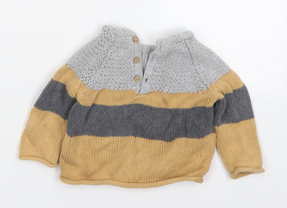 NEXT Boys Beige Striped Cotton Pullover Jumper Size 3-6 Months  Button - Raccoon