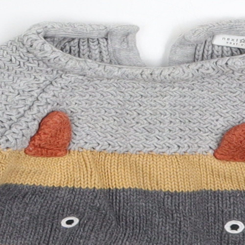 NEXT Boys Beige Striped Cotton Pullover Jumper Size 3-6 Months  Button - Raccoon