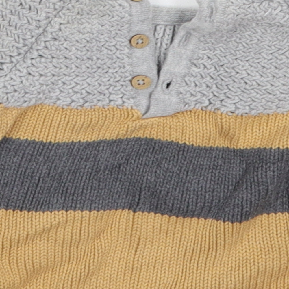 NEXT Boys Beige Striped Cotton Pullover Jumper Size 3-6 Months  Button - Raccoon
