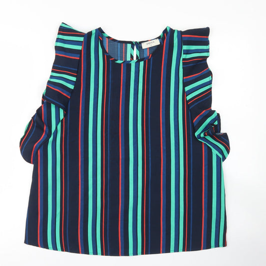 Papaya Womens Blue Striped Polyester Basic Blouse Size 12 Round Neck