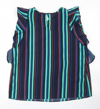 Papaya Womens Blue Striped Polyester Basic Blouse Size 12 Round Neck