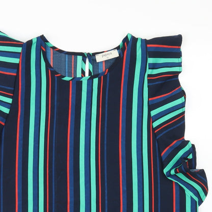 Papaya Womens Blue Striped Polyester Basic Blouse Size 12 Round Neck