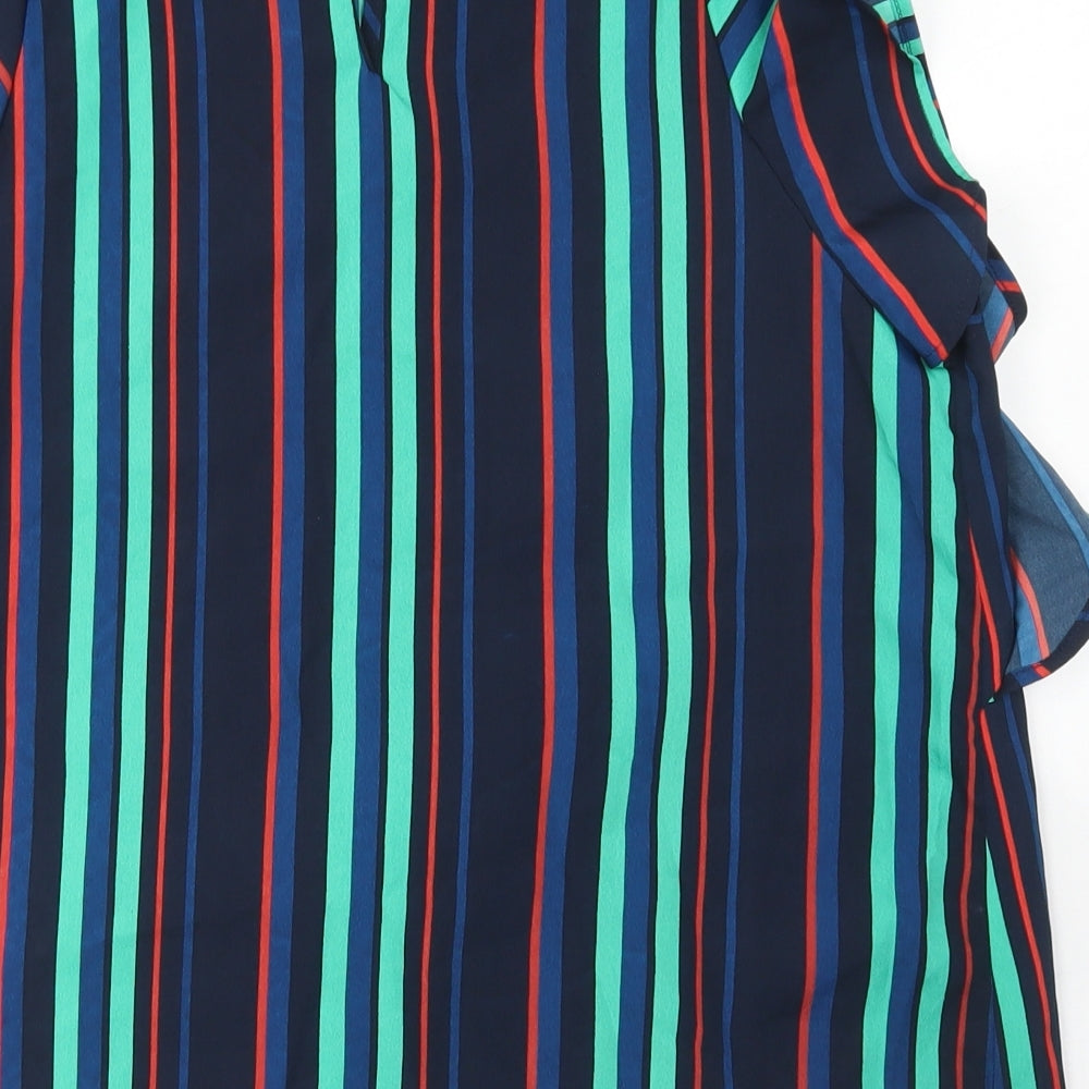Papaya Womens Blue Striped Polyester Basic Blouse Size 12 Round Neck